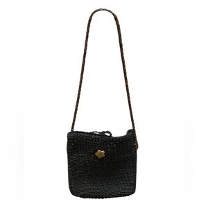 Preview Collection Womens Vintage Black Straw Crossbody Purse 90s Style Boho